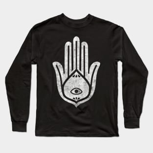 Hamsa 2 White Halftone Long Sleeve T-Shirt